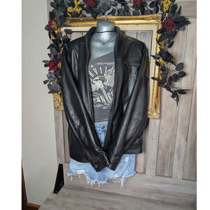 Vintage Boston Harbour Leather Bomber Jacket Full Zip Pockets Black Size L